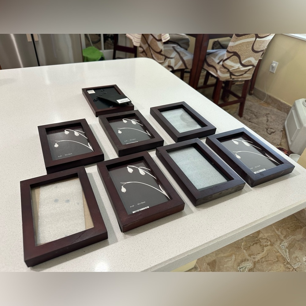 Set of 8 Beth Bath and Beyond 4”x6” Dark Walnut Picture Frames.
